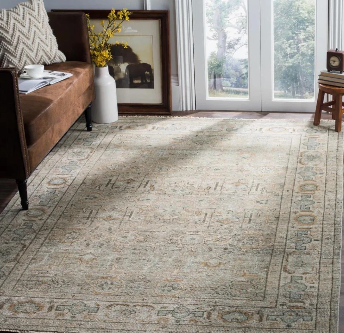 Vintage distressed Oriental area rug