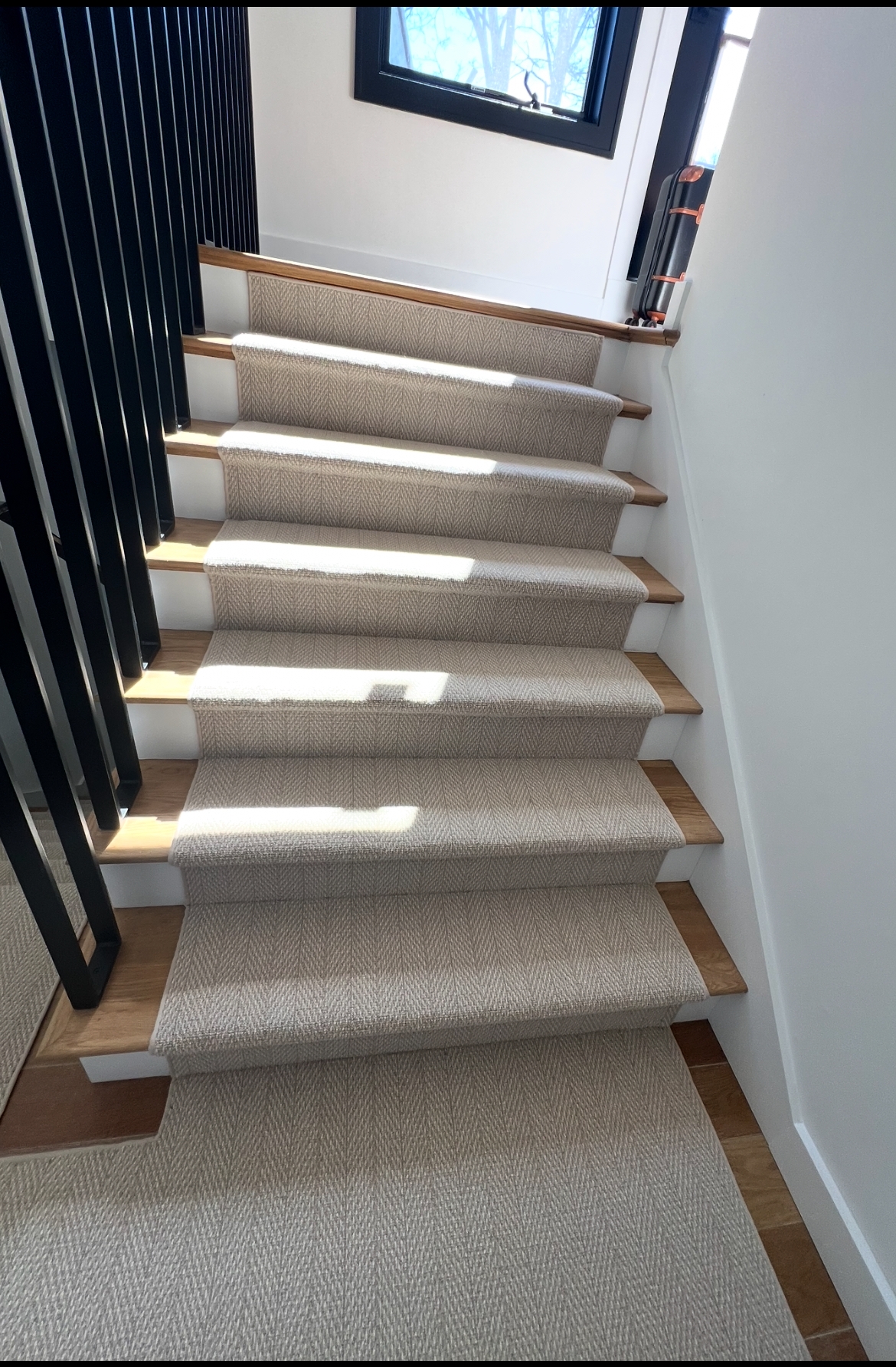 Stair runner installed on a staircase